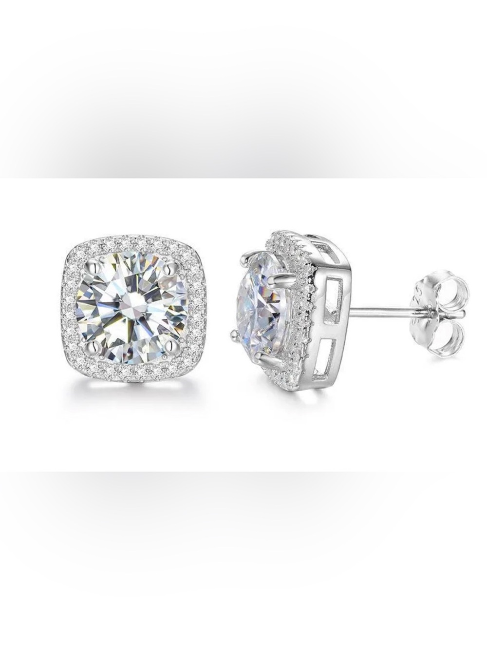 S925 Sterling Silver MOISSANITE 1ct Halo Stud Earrings